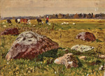 ₴ Картина пейзаж известного художника от 242 грн.: Пастушка и крупный рогатый скот на фоне пейзажа