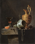 ₴ Репродукция натюрморт от 275 грн.: Натюрморт с фарфоровой вазой, серебрянным позолоченным кувшином и стаканами
