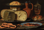 ₴ Картина натюрморт художницы от 230 грн.: Натюрморт с сырами, миндалем и кренделями