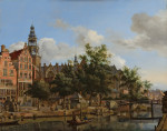 ₴ Картина городской пейзаж художника от 255 грн.: Вид на Аудезийдс Ворбургвал с Ауде Керк в Амстердаме