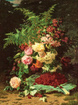 ₴ Картина натюрморт известного художника от 198 грн.: Розы, полевые цветы и малина в лесном ландшафте