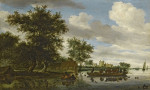 ₴ Картина пейзаж известного художника от 205 грн.: Река Лек с весельной лодкой и паромом для крупного рогатого скота, вдалеке замок Лисвельт