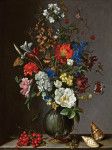 ₴ Репродукция картины натюрморт от 196 грн.: Цветы в вазе на каменном выступе, с красной смородиной и ракушками