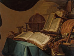 ₴ Картина натюрморт художника от 249 грн.: Натюрморт с книгами, глобусом и музыкальными инструментами