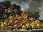 ₴ Картина натюрморт известного художника от 249 грн.: Гранат, яблоки, ацерола и виноград на фоне пейзажа