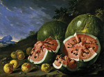 ₴ Картина натюрморт известного художника от 249 грн.: Арбузы и яблоки в пейзаже