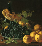 ₴ Картина натюрморт известного художника от 225 грн.: Хлеб, яблоки, виноград и бутылка