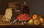 ₴ Картина натюрморт известного художника от 218 грн.: Тарелка азарол, фруктов, грибов, сыра и сосуды