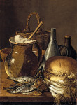 ₴ Картина натюрморт известного художника от 206 грн.: Рыба, чеснок, хлеб и различные предметы