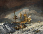 ⚓Картіна морський пейзаж відомого художника від 248 грн.: Човни біля голландських військових кораблів на якорі