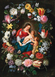 ₴ Картина натюрморт известного художника от 2065 грн.: Богородица с младенцем и младенцем Иоанном Крестителем в окружении цветочной гирлянды