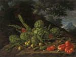 ₴ Картина натюрморт відомого художника від 233 грн.: Артишоки та помідори у пейзажі