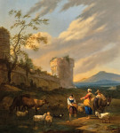₴ Картина пейзаж художника от 218 грн.: Пейзаж с пастухами и их стадом около укрепления