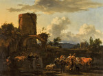 ₴ Картина пейзаж известного художника от 235 грн.: Вечерний пейзаж с погонщиками и их стадом у реки