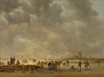 ₴ Картина пейзаж известного художника от 235 грн: Зимний пейзаж с фигуристами и катанием на санях с лошадьми по замерзшей реке