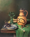 ₴ Картина натюрморт художника от 237 грн.: Натюрморт с беллармин кувшином, зеленым ремером, блюдом с виноградом и трубкой