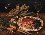 ₴ Картина натюрморт известного художника от 396 грн.: Натюрморт с черешней, овощами и бокалом
