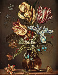 ₴ Репродукция натюрморт от 325 грн.: Тюльпаны в вазе на столешнице