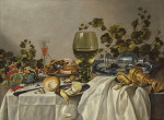₴ Картина натюрморт известного художника от 235 грн.: Банкетный натюрморт с позолоченой и серебрянной посудой и пирогом