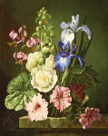 ₴ Картина натюрморт художника от 242 грн.: Натюрморт из мальв, ирисов, петуний и лилий