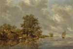 ₴ Картина пейзаж известного художника от 230 грн.: Речной пейзаж с фигурами в гребных лодках