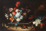 ₴ Картина натюрморт відомого художника від 217 грн.: Натюрморт з квітів з фруктами, папугою та білкою