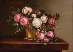 ₴ Репродукция натюрморт от 337 грн.: Белые и розовые розы в корзине