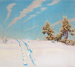 ₴ Картина пейзаж художника от 277 грн.: Лыжная дорожка в заснеженном ландшафте