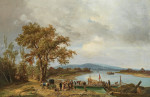 ₴ Картина пейзаж художника от 211 грн.: Дунайский пейзаж с паромами