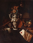 ₴ Купить натюрморт известного художника от 247 грн.: Ванитас с регалиями, музыкальными инструментами, отражающей имперской сферой, черепом и костями и грамотой