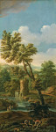 ₴ Репродукция пейзаж от 163 грн.: Итальянский речной пейзаж с фигурами разбивающими дерево, горы в отдалении