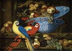 ₴ Репродукція картини натюрморт від 229 грн.: Фруктовий натюрморт з двома папугами
