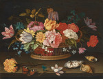 ₴ Репродукція картини натюрморт від 247 грн.: Квіти в плетеному кошику на столі