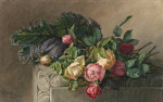 ₴ Репродукція натюрморт від 242 грн.: Натюрморт з трояндами та капустяним листом