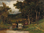 ₴ Репродукция пейзаж от 241 грн.: Пейзаж с коровами в ручье возле деревьев