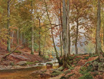 ₴ Репродукция пейзаж от 217 грн.: Осенний лес с мостом через ручей