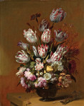 ₴ Репродукция натюрморт от 247 грн.: Тюльпаны и другие цветы в вазе на столе