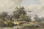 ₴ Репродукция пейзаж от 217 грн.: Пейзаж с каменным мостом возле дома