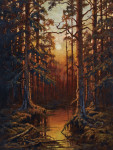 ₴ Репродукція краєвид від 252 грн.: Захід сонця у лісі