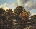₴ Репродукция пейзаж от 253 грн.: Лесной болотный пейзаж с мертвым деревом