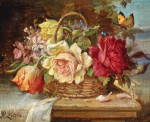 ₴ Репродукция натюрморт от 253 грн.: Корзина с цветами и бабочка