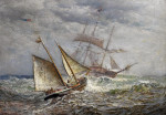 ⚓Репродукция морской пейзаж от 223 грн.: Небольшая яхта и парусник во время волнения