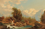 ₴ Репродукция пейзаж от 211 грн.: Мельница у горного ручья