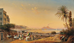 ₴ Репродукция пейзаж от 193 грн.: Неаполь, оживленная сцена на набережной в сумерках, на фоне Везувия