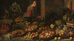 ₴ Репродукція натюрморт від 187 грн.: Натюрморт із фруктами та овочами на тлі Христа в Еммаусі