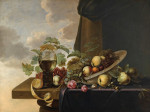 ₴ Репродукция натюрморт от 241 грн.: Виноград, груши, персики и розы в чаше Ван-ли с ромерем и получишенным лимоном на частично драпированном столе