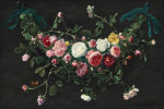 ₴ Репродукция натюрморт от 217 грн.: Гирлянда из роз и плюща, подвешенная на лентах, с белокочанной капустой и черепаховой бабочкой