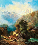 ₴ Репродукция пейзаж от 232 грн: Семейная идиллия, на заднем плане вид Ортлера с Мальса
