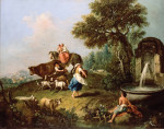 ₴ Репродукция пейзаж от 247 грн.: Пейзаж с фонтаном, фигурами и животными