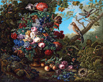 ₴ Репродукция натюрморт от 253 грн.: Большой цветочный натюрморт с птицами